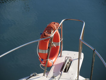 High angle view of ship moored in sea