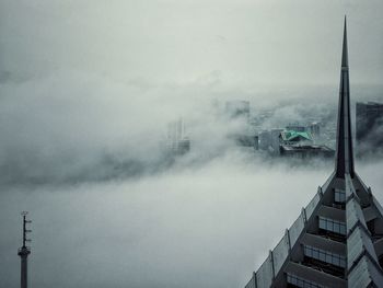 High angle view of city against sky during winter