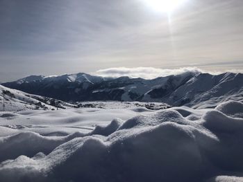 Scenic view of snowcapped mountains against sky