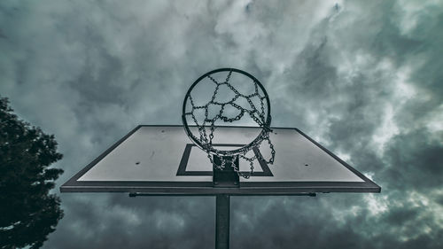 Low angle view of basketball hoop against sky