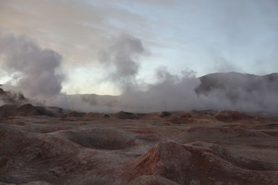 Steam rising from geyser at salar de uyuni