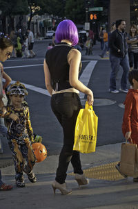 Woman walking on street