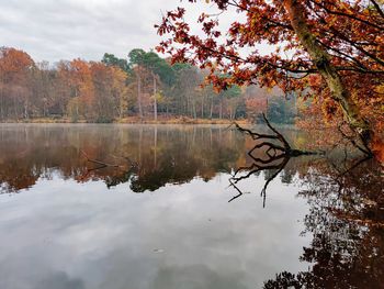 Reflection of trees in lake against sky during autumn