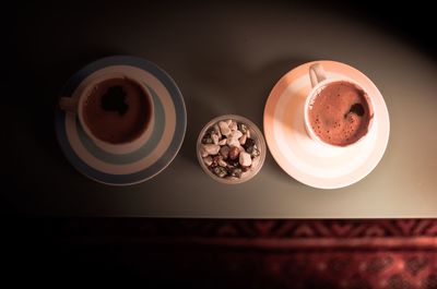 High angle view of coffee on table