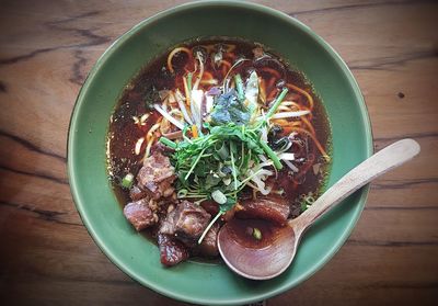 High angle view of food in bowl on table