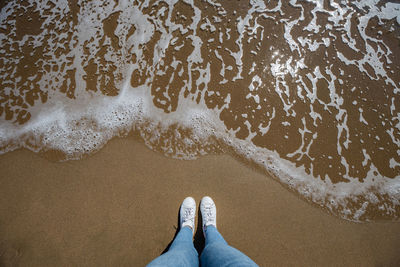 Low section of person standing on beach