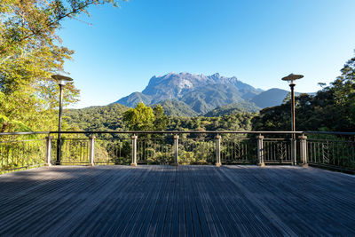 Scenic view of mountains against clear blue sky