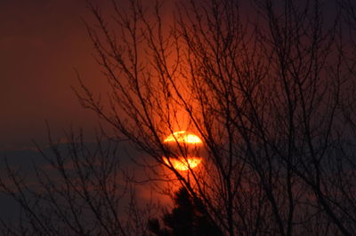 Low angle view of silhouette bare trees against sky during sunset