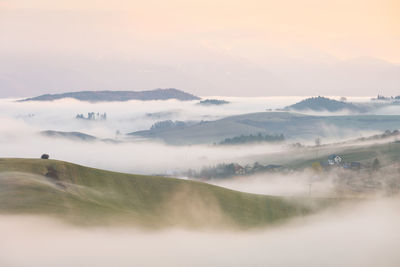 Rural foggy landscape in turiec region, northern slovakia.