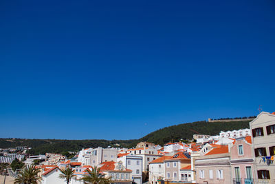 Townscape against blue sky