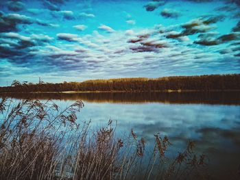 Scenic view of lake against sky