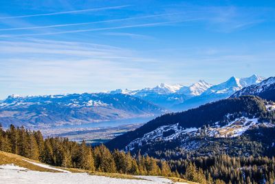 Scenic view of snowcapped mountains against sky