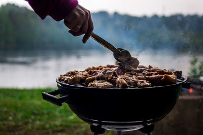 Close-up of barbecuing food