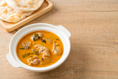 High angle view of food in bowl on table