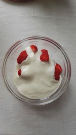 High angle view of dessert on table