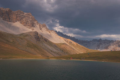 Scenic view of snowcapped mountains against sky