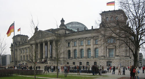 Group of people in front of building