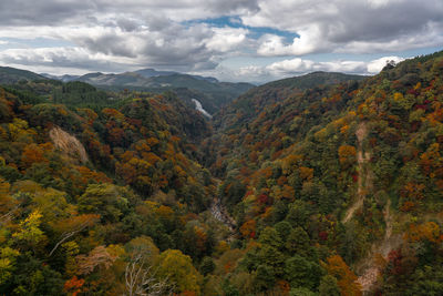 Scenic view of mountains against sky during autumn