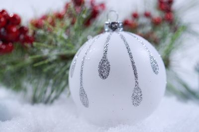 Close-up of christmas decoration hanging on tree