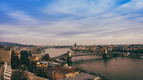 High angle view of bridge over river against sky