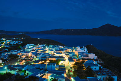 Greek town plaka aerial view in the evening. milos island, greece