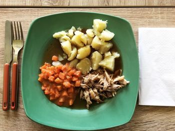 Directly above shot of vegetables in plate on table