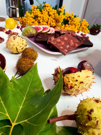 High angle view of food on table