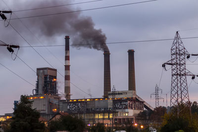 Industrial power plant with smokestack