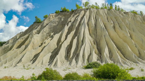 Low angle view of panoramic shot of land against sky