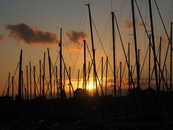 Silhouette of sailboats at sunset