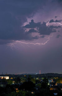 Aerial view of illuminated city against sky at night