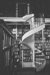 View of books in library