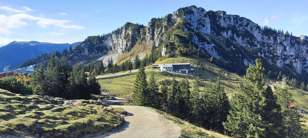 Panoramic view of road by mountains against sky