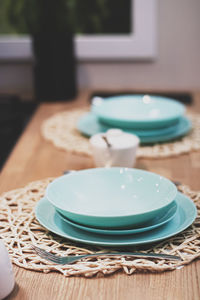 Close-up of empty plate on table