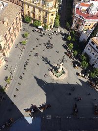 High angle view of people on town square