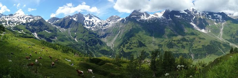 Panoramic shot of snowcapped mountains against sky