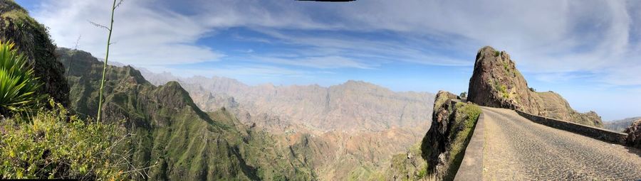 Panoramic view of rocky mountains against sky