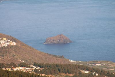 High angle view of sea and mountains