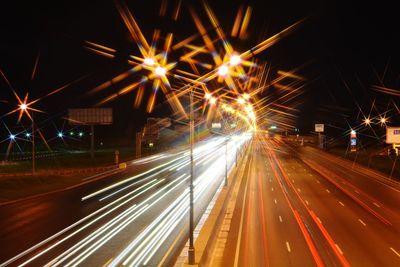 Light trails on road at night