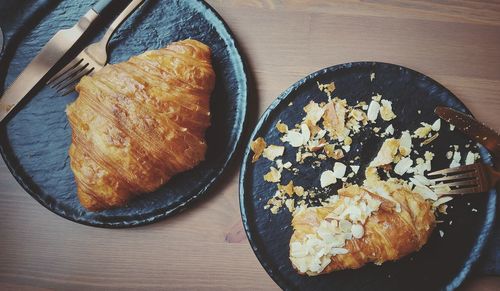 High angle view of breakfast on table