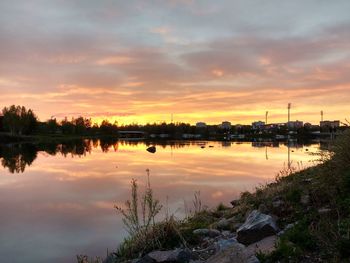 Scenic view of lake against sky during sunset