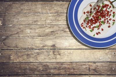 High angle view of breakfast on table