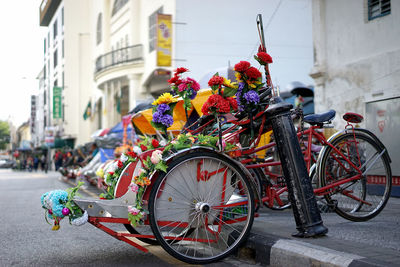 Bicycles parked on street