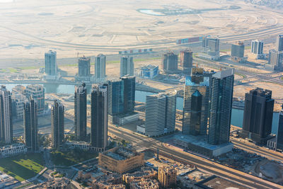 High angle view of buildings in city