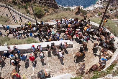 High angle view of people at beach