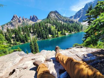 Scenic view of lake amidst mountains