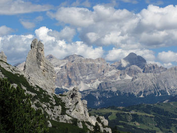 Scenic view of mountains against cloudy sky