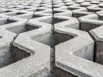 Closeup of openwork concrete pavement