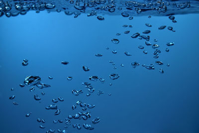 Close-up of bubbles against blue background