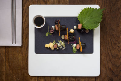 High angle view of food on table